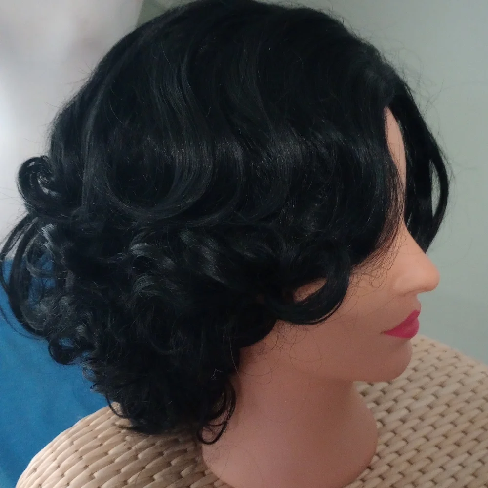 New Black Curly Bob Wig 12